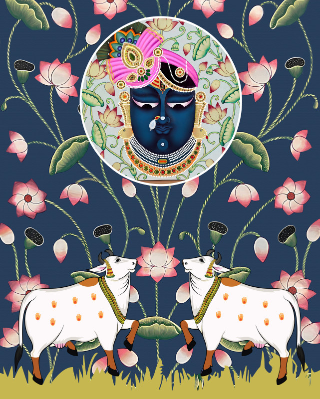 Divine Krishna Artwork with Lotus